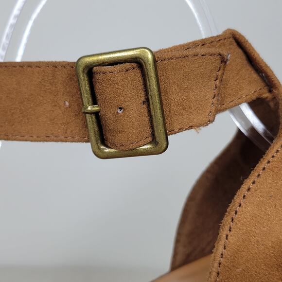BANANA REPUBLIC Faux Suede Espadrille Wedge Open Toe Sandals sz 7 Cognac - Picture 7 of 11